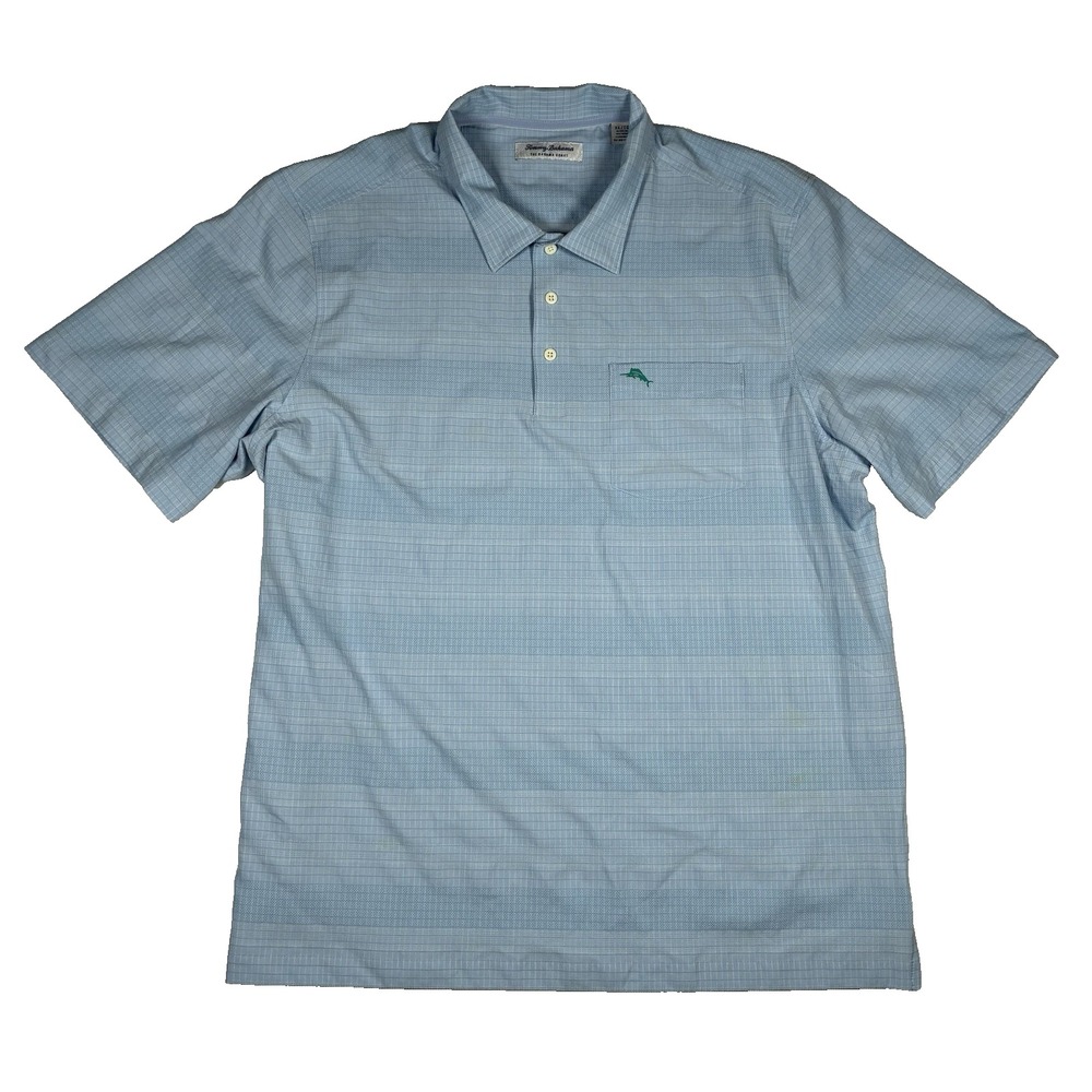 Tommy Bahama Polo Men's XL Blue Plaid Grid Bahama Coast performance Athleisure